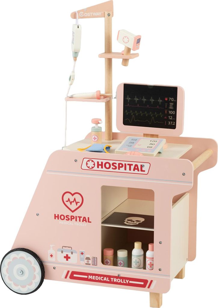 COSTWAY Carrello medico per bambini, set medico in legno Immagine del prodotto 