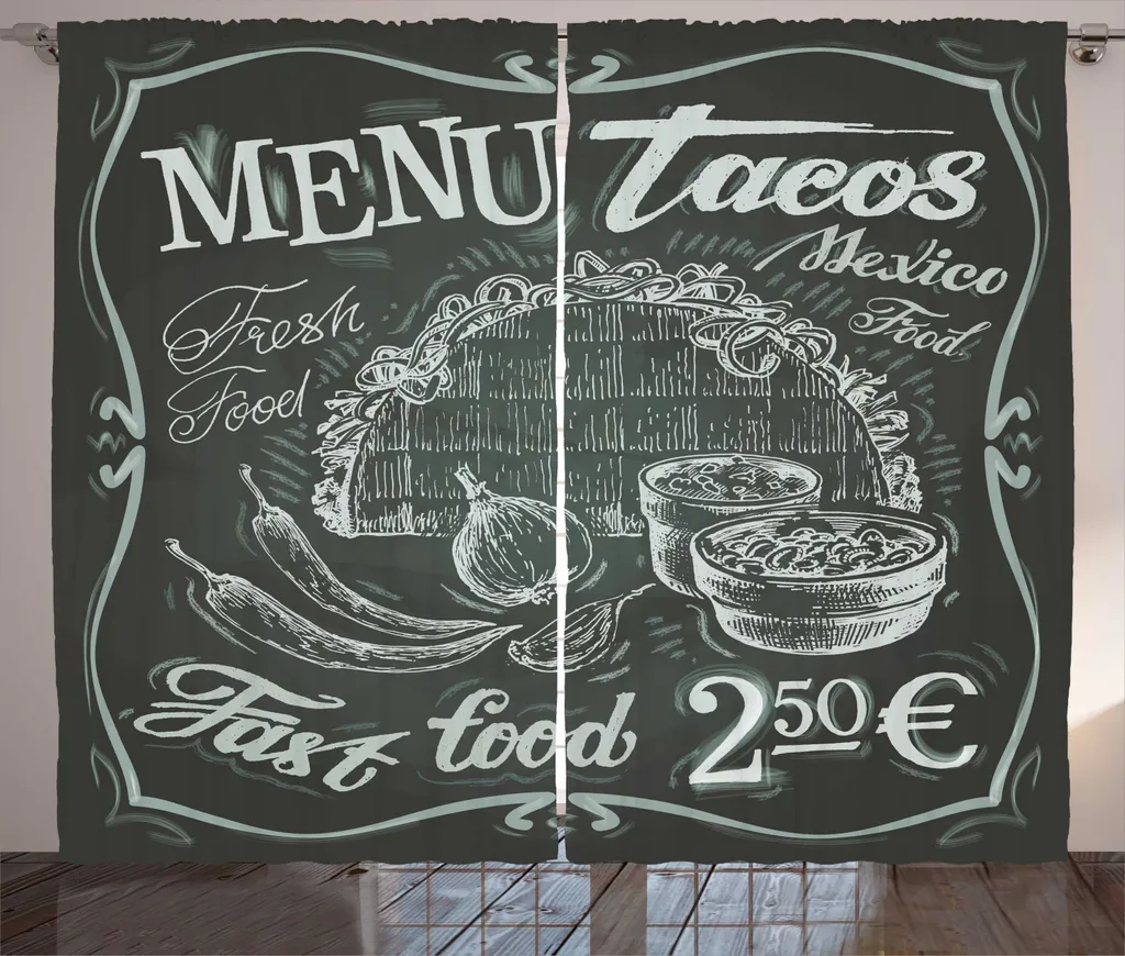 ABAKUHAUS Taco Tenda rustica, cartello stradale in stile vintage, tenda con passanti e ganci per camera da letto, 280 x 245 cm, blu scuro grigio bianco
