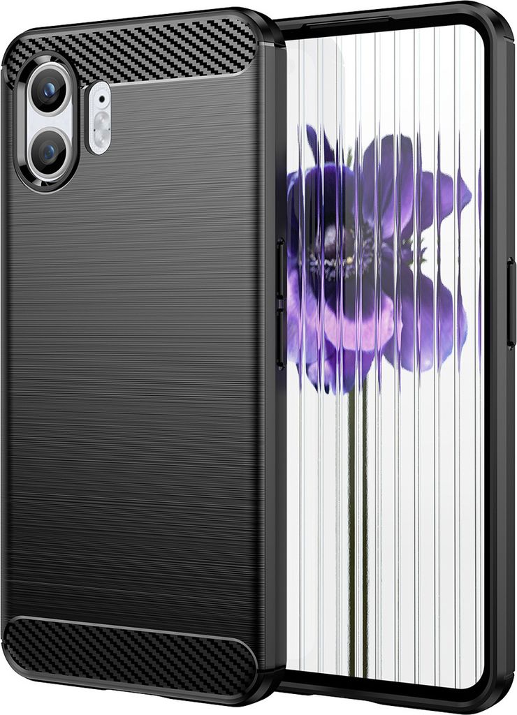 Hülle für Nothing Phone (2) Carbon-Faser Weich TPU Silikon Stoßfest Handyhülle Schwarz