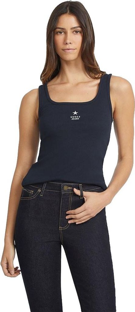 Guess Jeans Slim Rib Emb ärmelloses T-shirt Blau M Damen Blau M