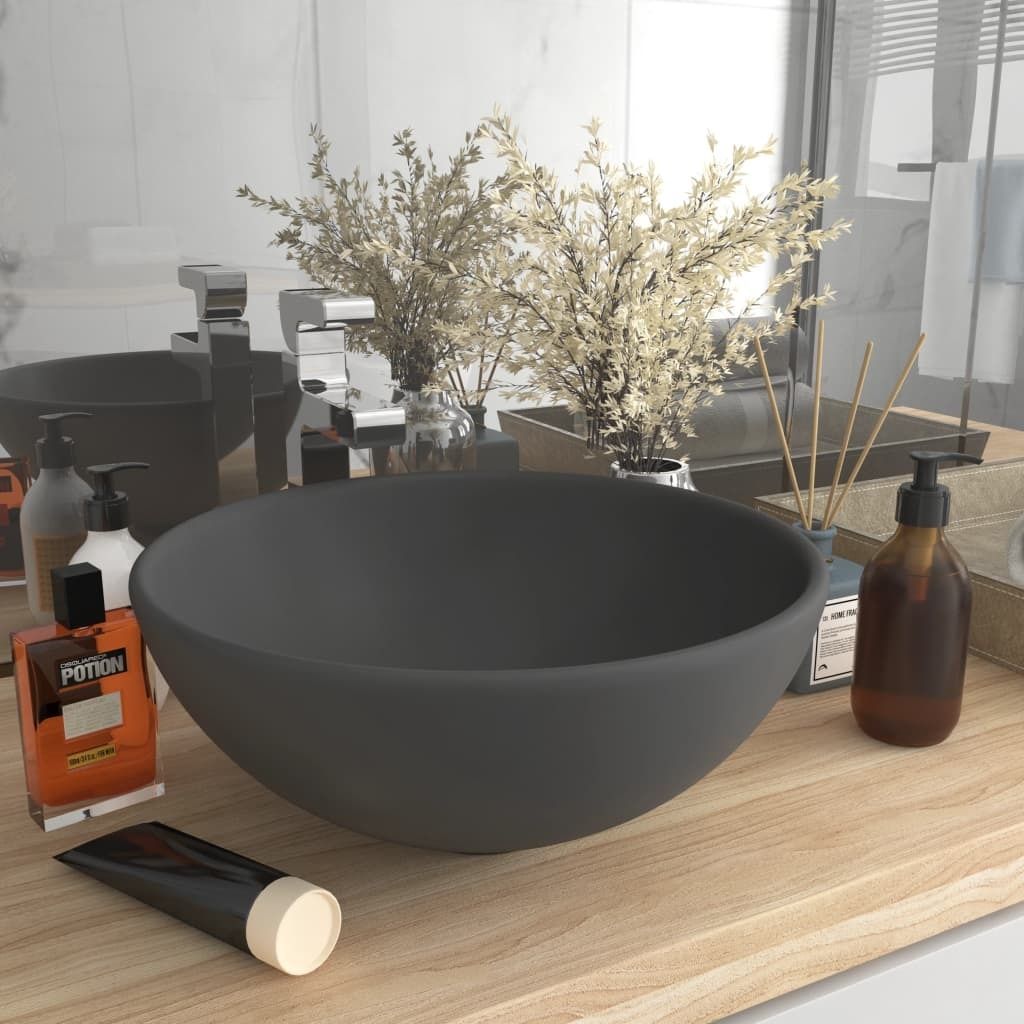Luxus-Waschbecken Rund Matt Dunkelgrau 32,5x14 cm Keramik , Waschbecken Design 2024