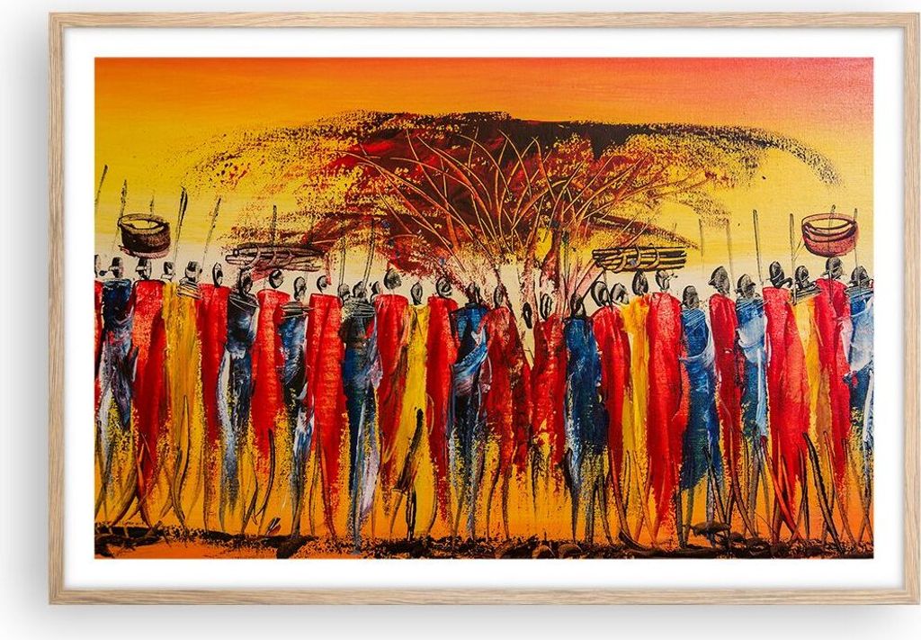 Gerahmtes Poster - Rahmen in heller Eiche - Afrika Stamm - 91,5x61 cm - Wand Bild - Wanddeko - Wandbilder - Kunstposter - Wandposter - Bilderrahmen...