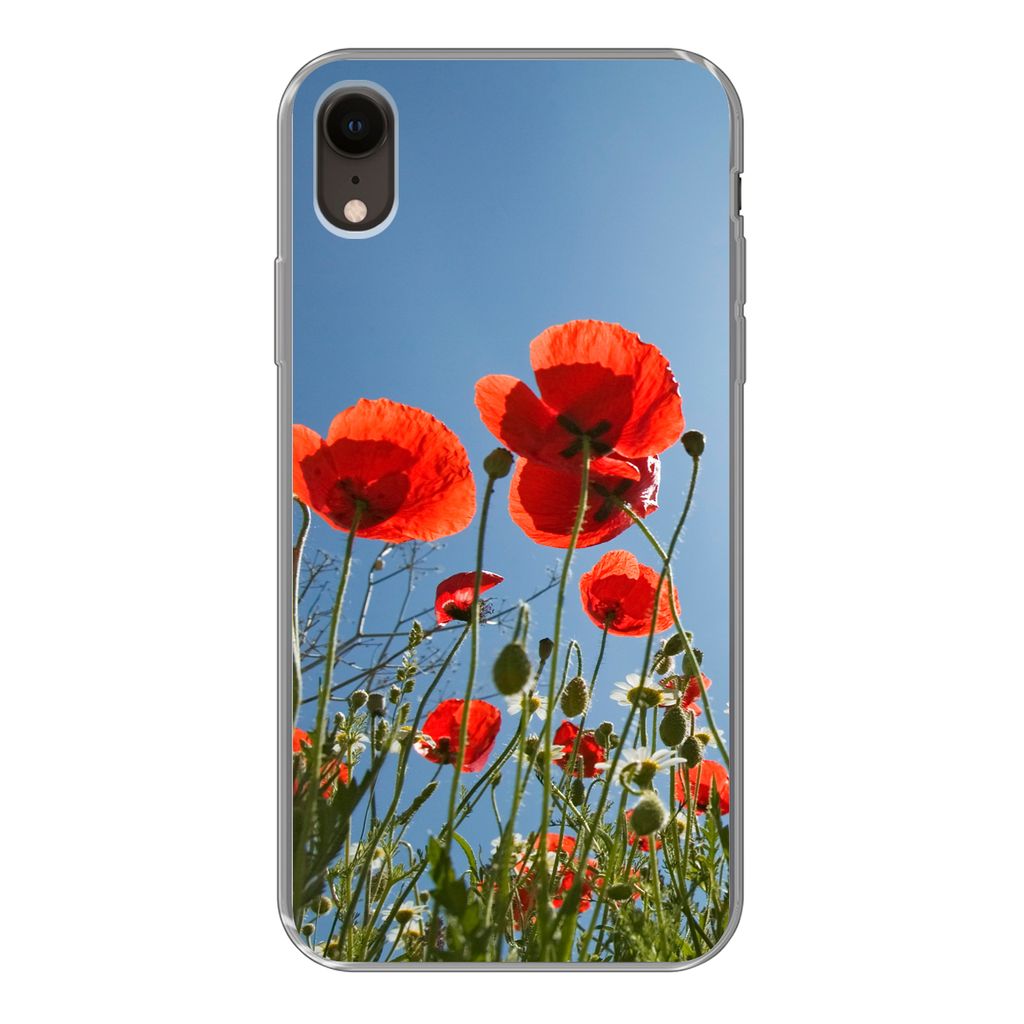 MuchoWow Handyhülle Schutzhülle Hülle für iPhone XR Strahlende Sonne über einigen Mohnblumen in Spanien Silikon Softcase Handy Hülle - Schu...