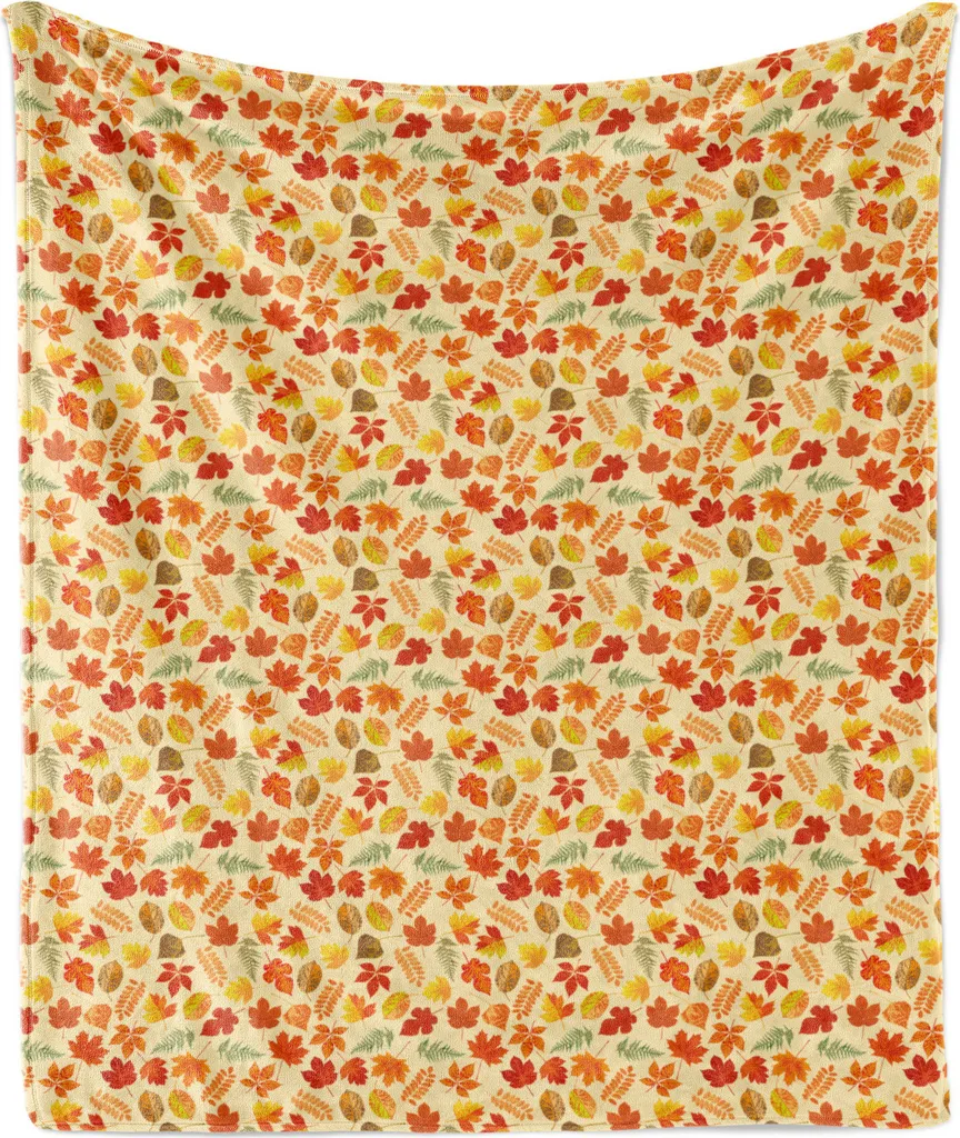 Coperta Pile Flanella ABAKUHAUS 125x175 cm | Plaid Foglie Autunnali Crema