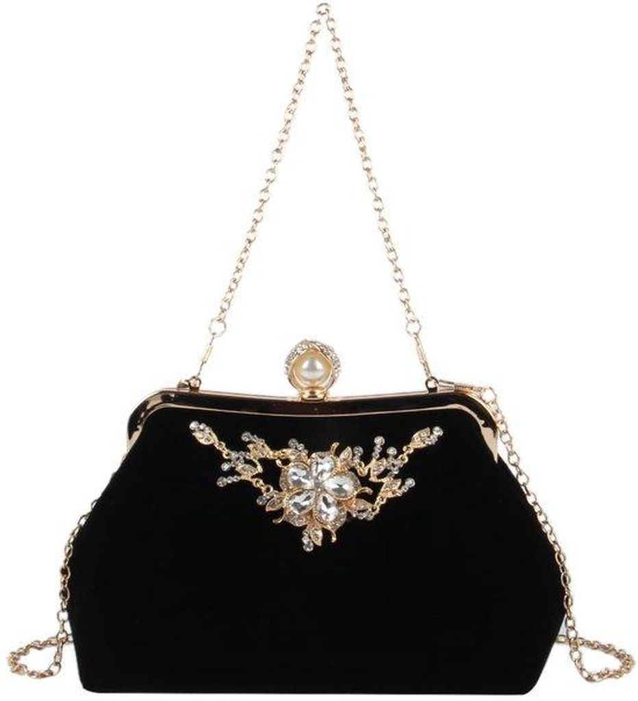 Elegante Abendtaschen für Frauen mit Glanz-Accessoire, Handtasche für Trauungen, Schultertasche, Geldbeutel für Gala-Ereignisse, Schwarz