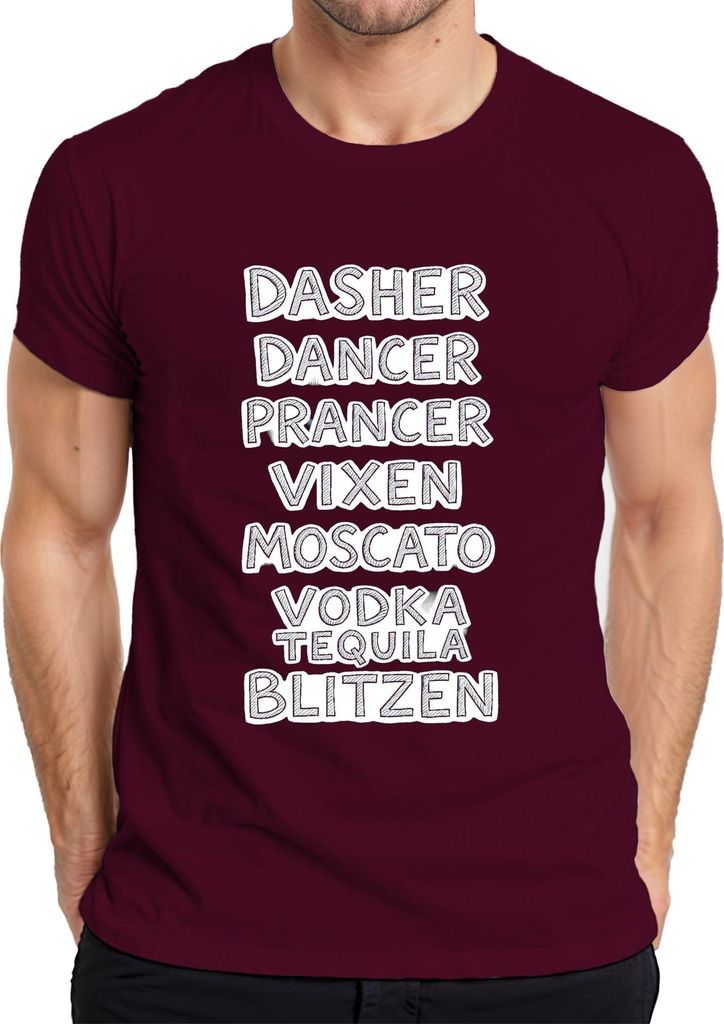 Dasher Dancer Prancer Vixen Moscato Vodka Geschenk Lustig Party Herren T-Shirt, Burgundy, S