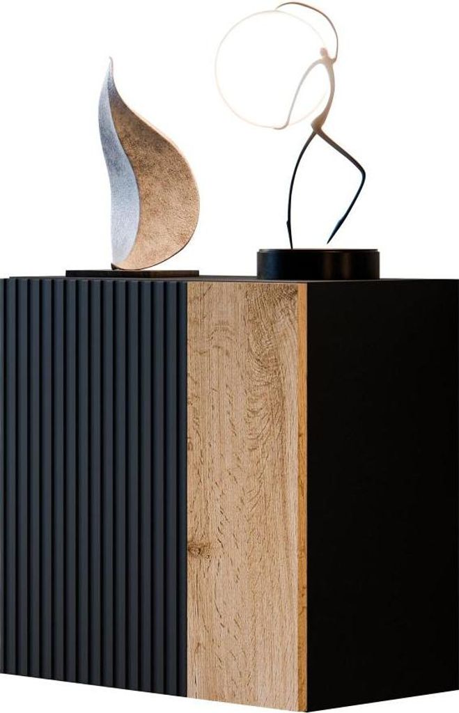 MIRJAN24 Vitrine Quadrat mit Nachbildung Capital, Stilvoll Wohnzimmer, Vitrine mit eins Drehtüren (Farbe: Schwarz / Schwarz + Wotan Eiche)