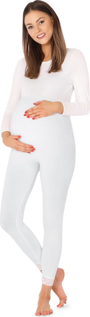Be Mammy Damen 7/8 Umstandsleggings BE20-262 (Weiß, XL)