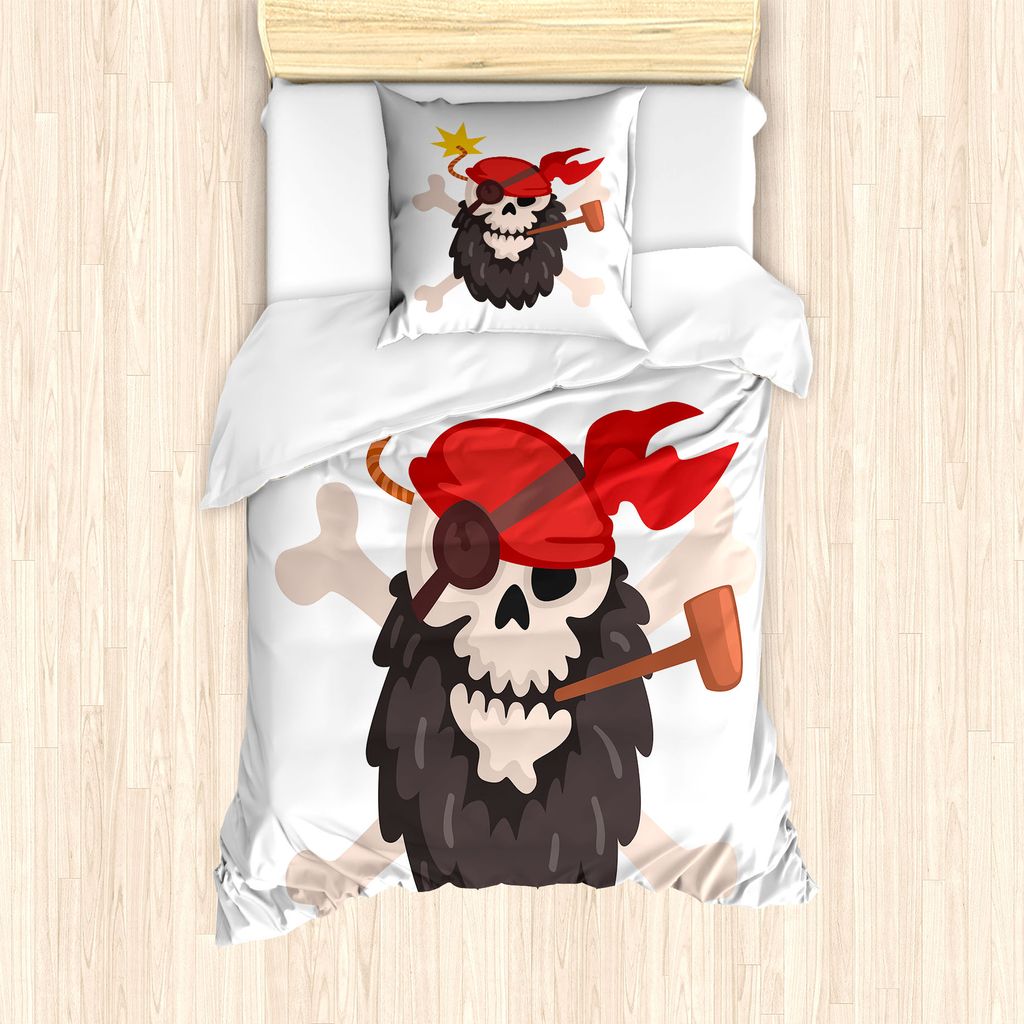 ABAKUHAUS Schädel-Rauchen Bettbezug Set für Einzelbetten, Bearded Jolly Roger, Milbensicher Allergiker geeignet mit Kissenbezug, 135 cm x 200 cm ...