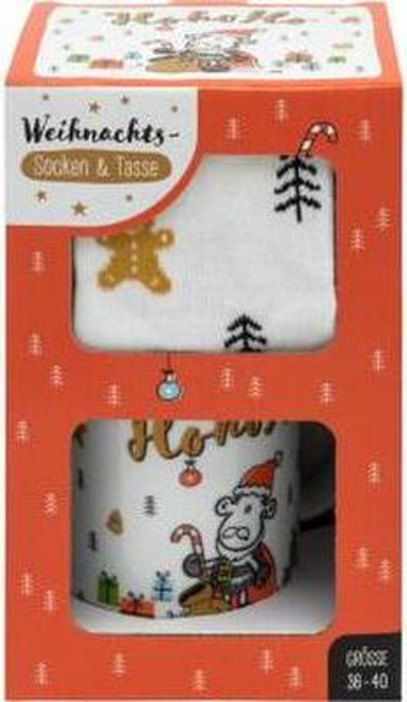 Sheepworld 49909 Tassen-Socken Set mit Motivdruck und Spruch ""Ho ho Ho""