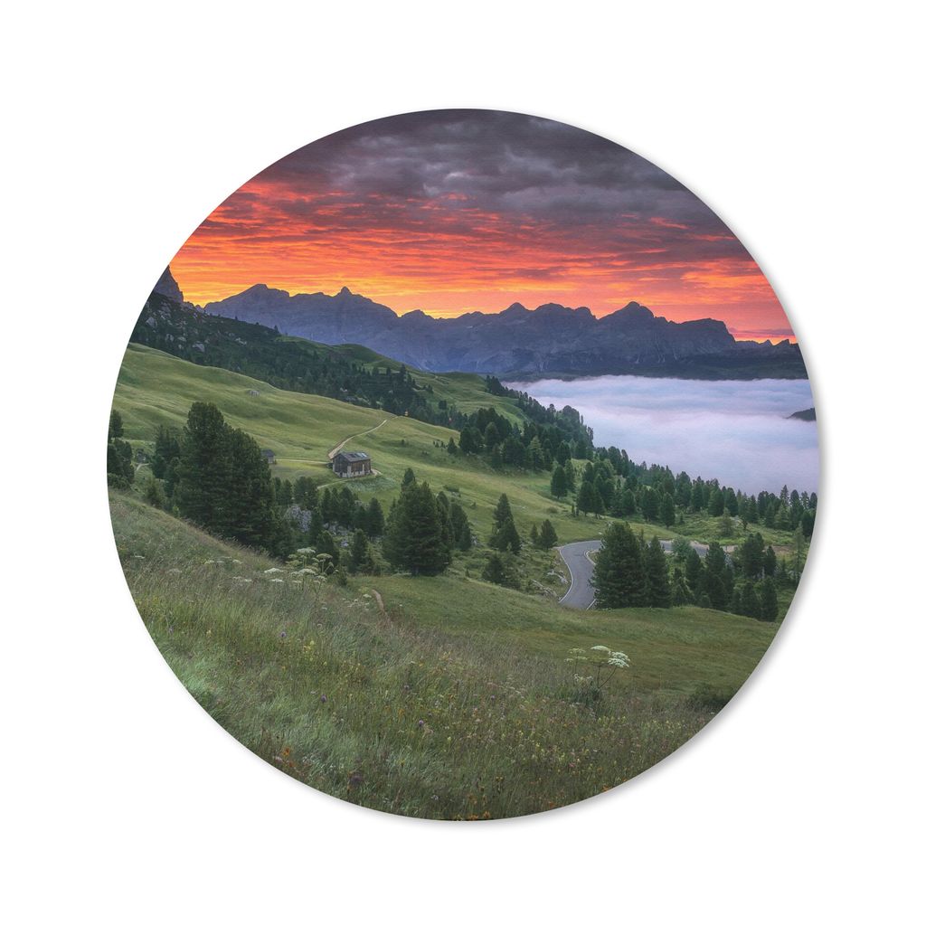 MuchoWow Mauspad Mousepad Gras - Berge - Abend 50x50 cm - Mousepads - Maus Mat - Pad - Mausunterlage - Vinyl
