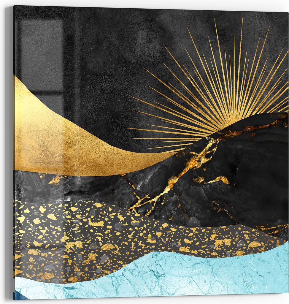 DEQORI Glasbild Acryl 50x50 cm 'Goldener Mondzauber' Wandbild Bild modern Deko