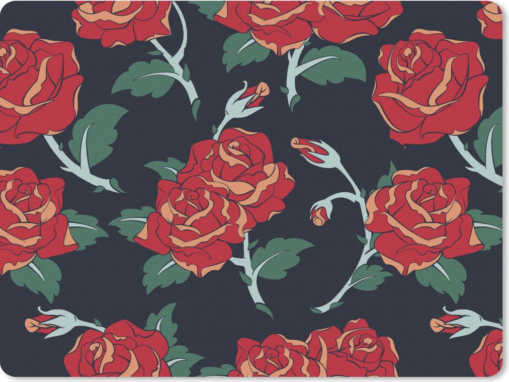 MuchoWow Mauspad Mousepad Rosen - Blume - Muster - Rot 23x19 cm - Mousepads - Maus Mat - Pad - Mausunterlage - Schreibtischunterlage - Mauspad