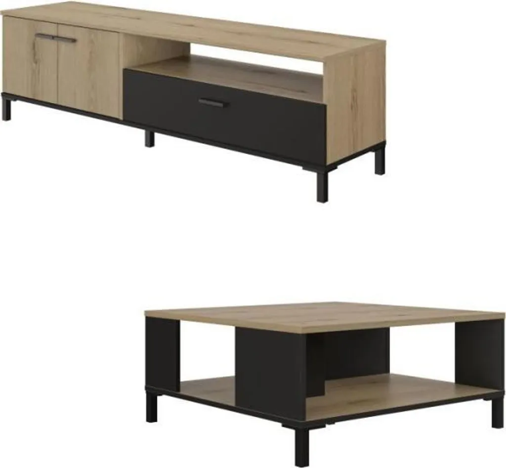 Ensemble meuble TV avec table basse assortie style industriel