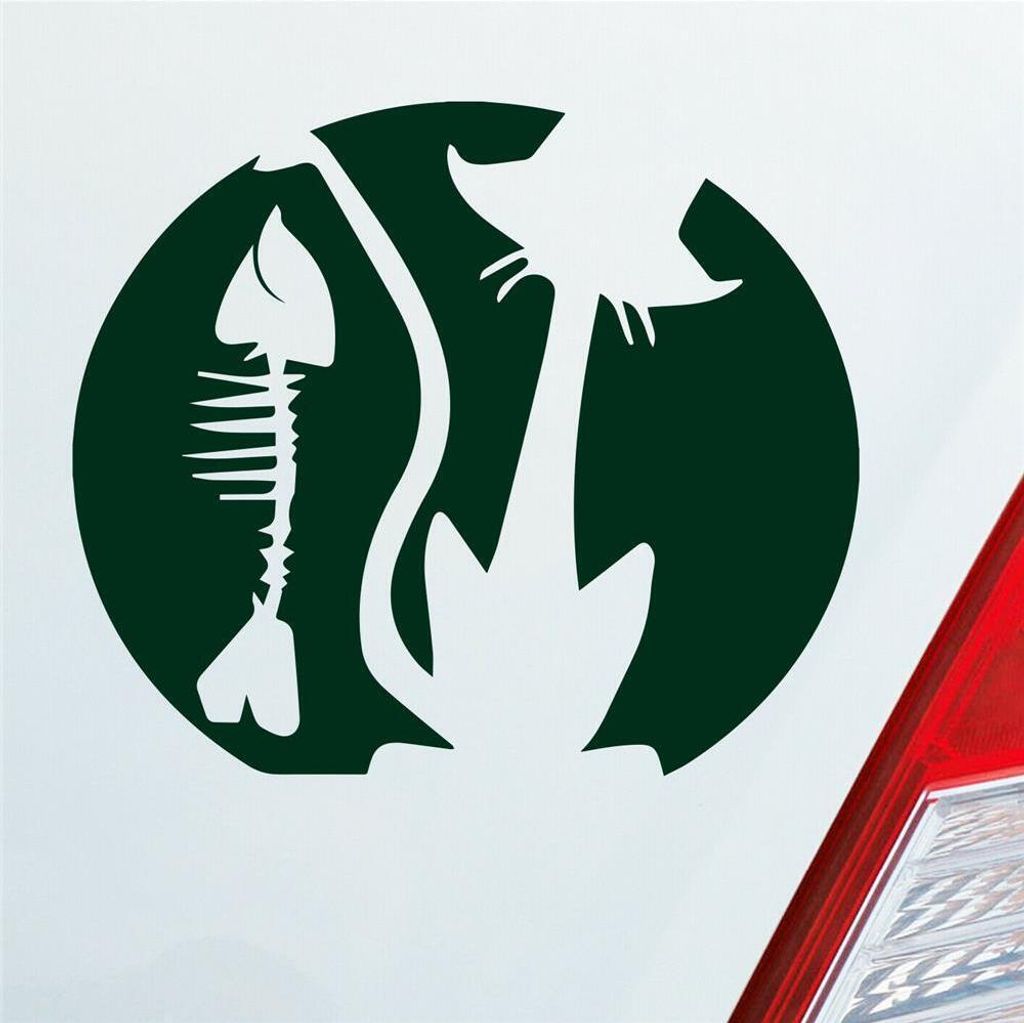 Auto Aufkleber Katze Cat Animal Tier Fisch Mond Mieze 10x8 cm Dunkelgrün Sticker Heckscheibenaufkleber
