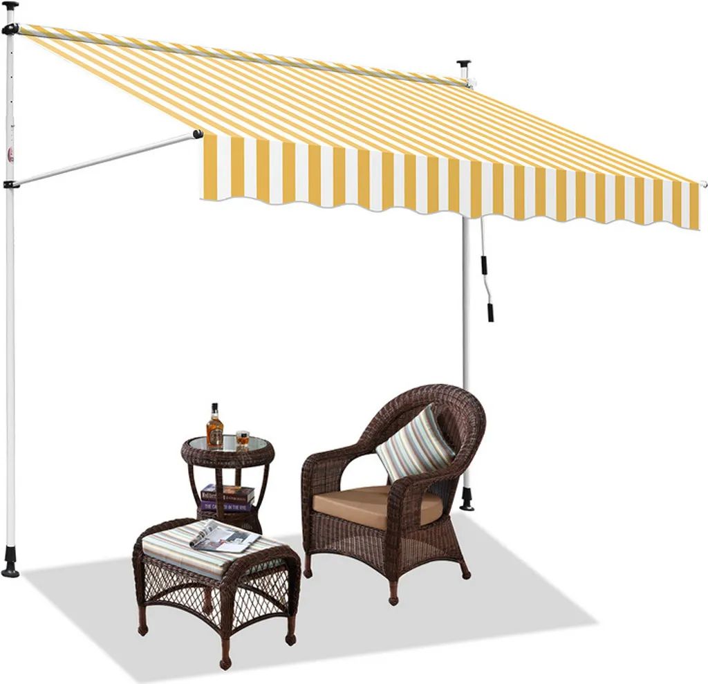 Tenda da sole Clanmacy Tenda da sole articolata idrorepellente per balcone Tenda da sole per balcone Protezione solare Tenda da sole con morsetti Giallo e bianco 2,5 m