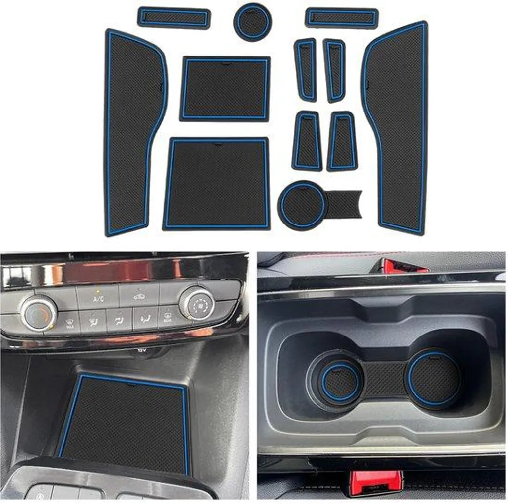 Tapis Opel Mokka en caoutchouc bleu et accessoires console centrale