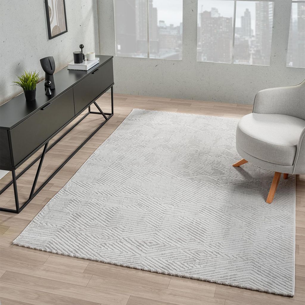 Teppich Kurzflor Wohnzimmer Rauten Hochtief-Muster/ 3D-Effekt Schlafzimmer Boho