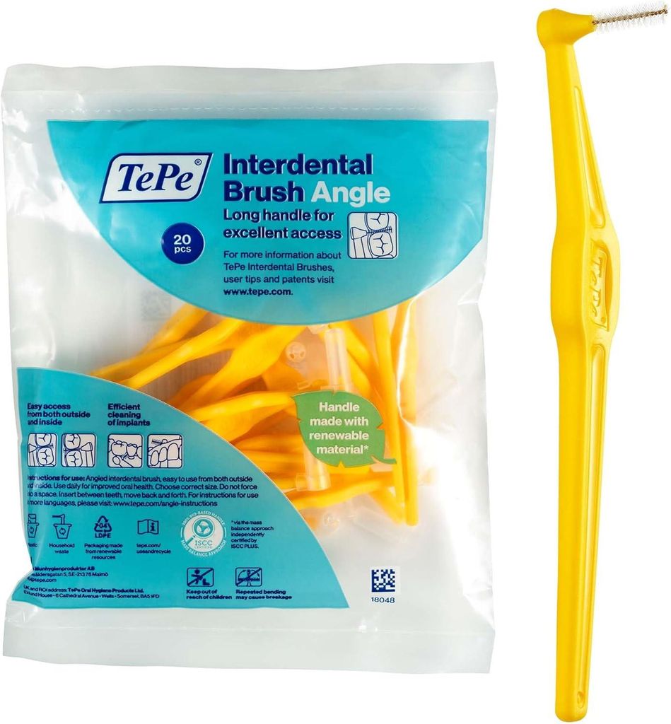 20-Pack TePe Interdentalbürste Angle Gelb, ISO-Größe 4, 0,7mm, Zahnzwischenräume
