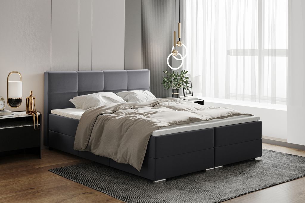 MEBLINI Boxspringbett mit Bettkasten - Gepolstert Doppelbett mit Matratze und Topper - Polsterbett mit Stauraum - Bett mit Kopfteil - Stauraumbett ...