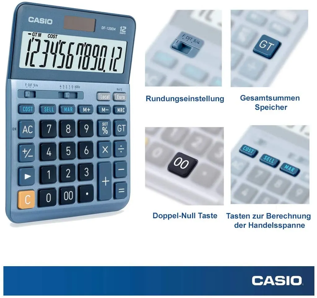 Calculatrice Professionnelle Casio DF-120EM Bleue pour Comptabilité - 5