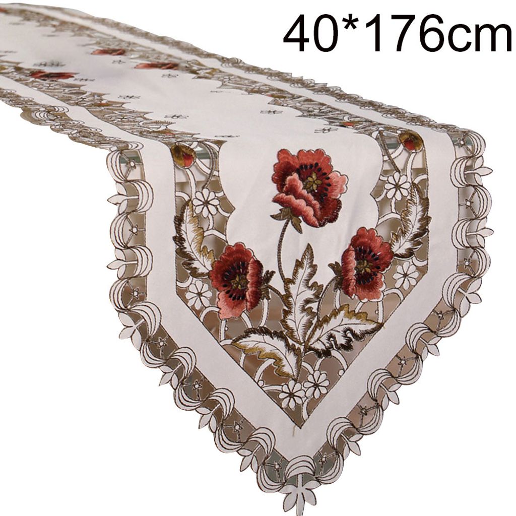 Holiday Party Table Runner Flower Tischdecke Cover Home Esszimmer Nachbildungation-Rot ,Größen:40*176cm