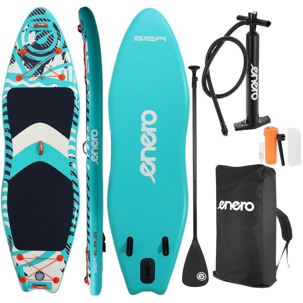 Aufblasbares SUP-Board ENERO SEA 320x91x15 cm – Set bis 140 kg – Extra breites Stand Up Paddle Board