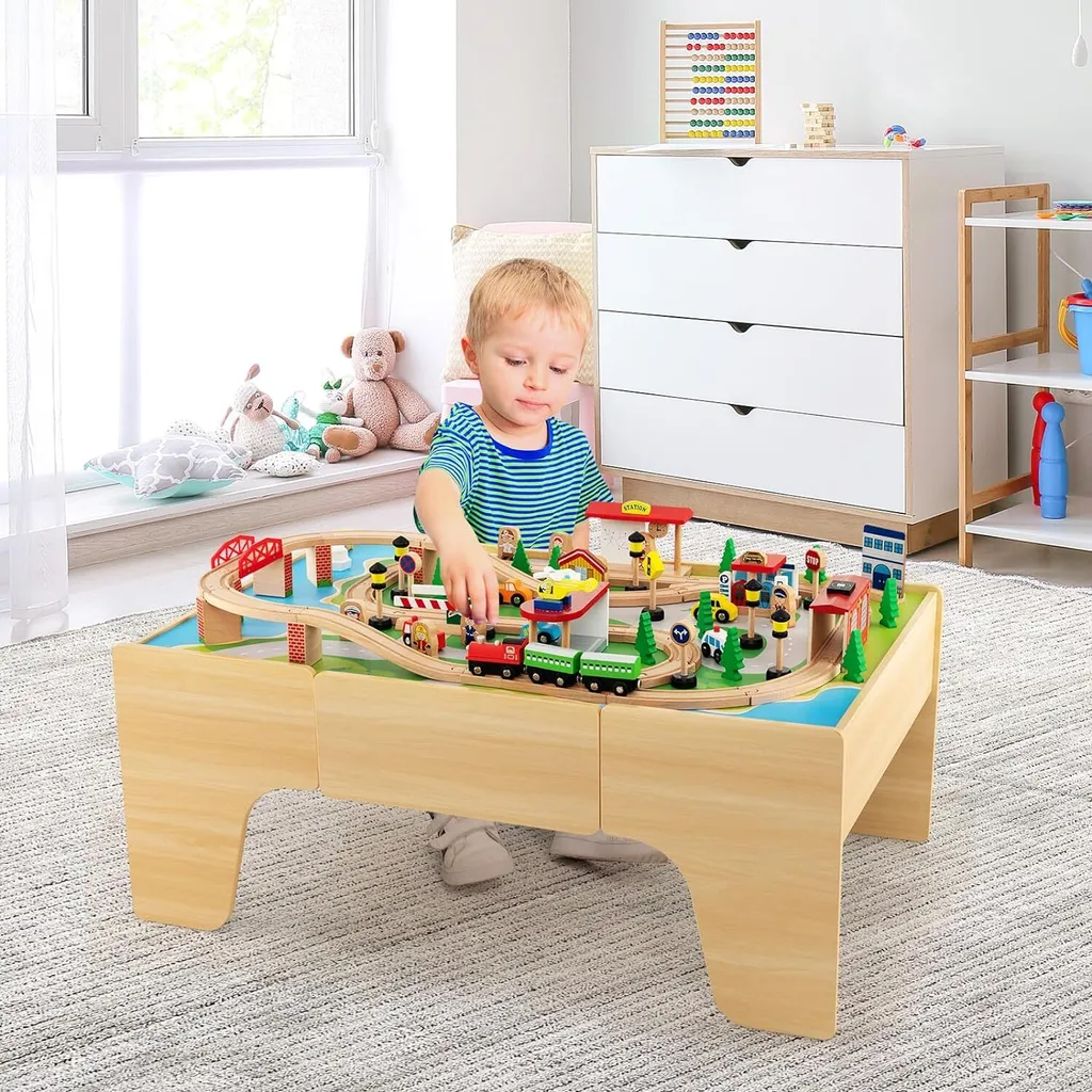 Espace de Jeu Enfant Complet : Table de Train en Bois Multiactivités