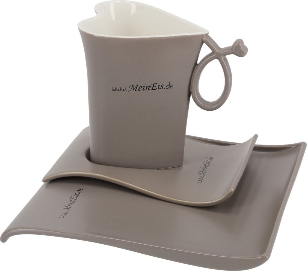 TIBU Tasse und Untertasse Set Herzform Beige Keramik Kuchenteller Dessertteller Kaffee Tee kreatives Geschenk Valentinstag Geburtstag (400ml)