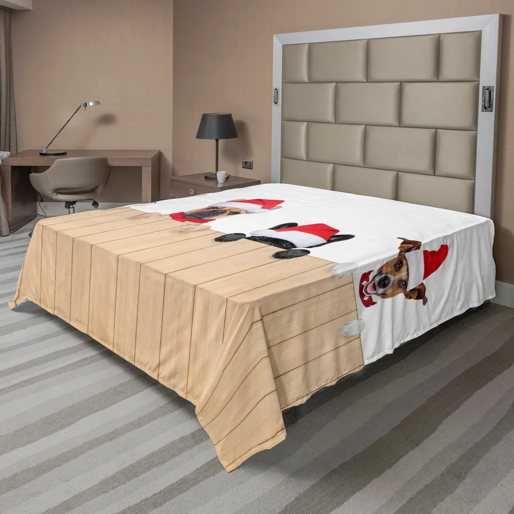 Drap pour Décoration de Chambre Noël Motif Chiots et Clôture 244x205cm