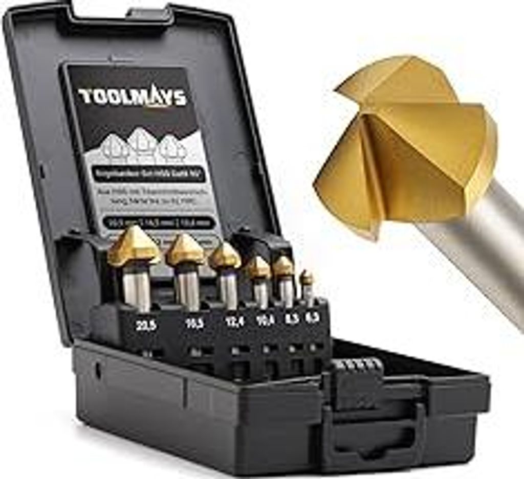 TOOLMAYS Kegelsenker Set HSS 6 tlg 90° Kegelsenker Satz Titan-Beschichtungen Ø 6,3-20,5 mm für Holz, Metall und Kunststoff versenker