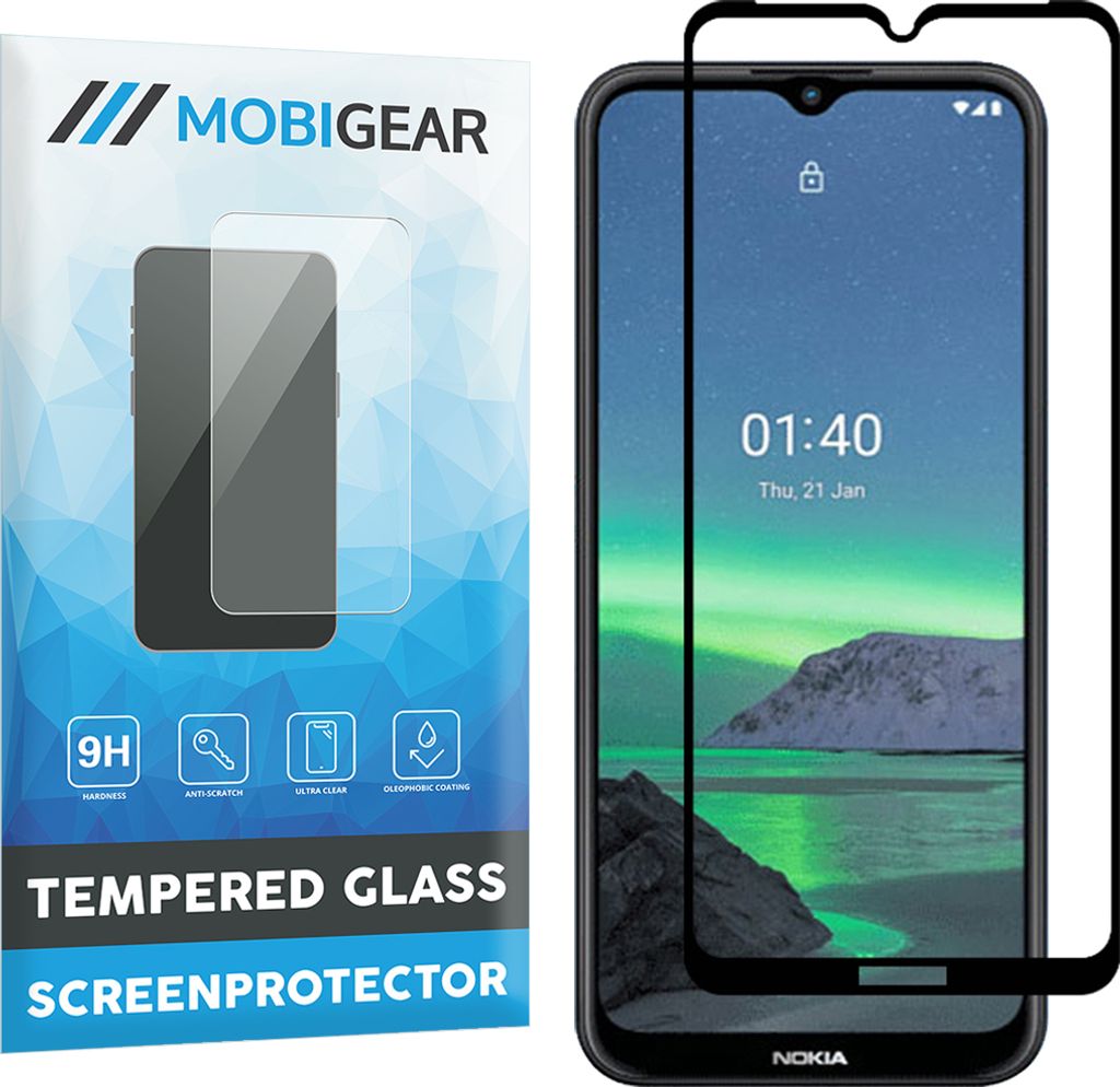 Mobigear Premium Nokia 1.4 Panzerglas Gehärtetes Glas Displayschutz - Hüllenfreundlich - Schwarz