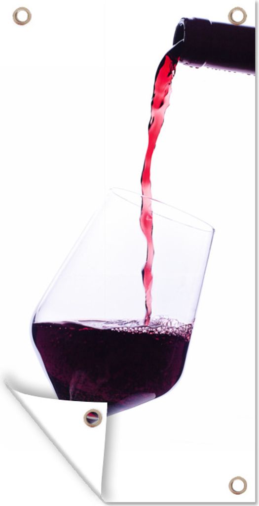 MuchoWow 80x160 cm Outdoor-Poster Gartendeko Sichtschutz Garten Poster für den Garten Weinflasche, die Rotwein ins Glas gießt
