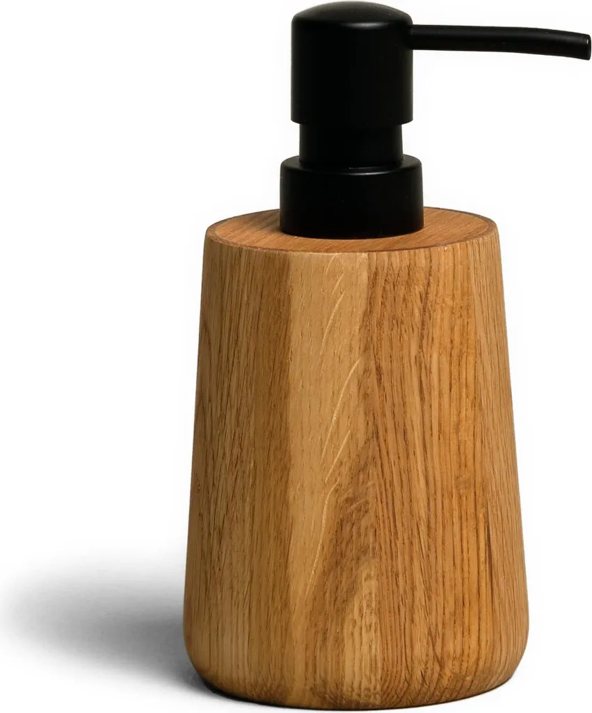 Distributeur de savon chêne verni avec pompe inox - Finition Artisan