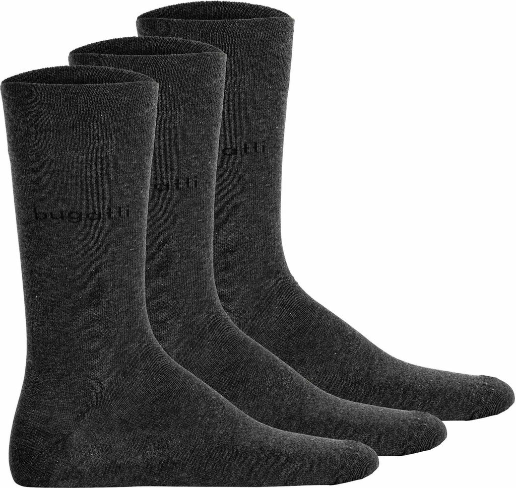 bugatti Basic Mens Socks 3er Pack 6703 620 anthracite anthrazit grau Strumpf Socken, Größe:43-46