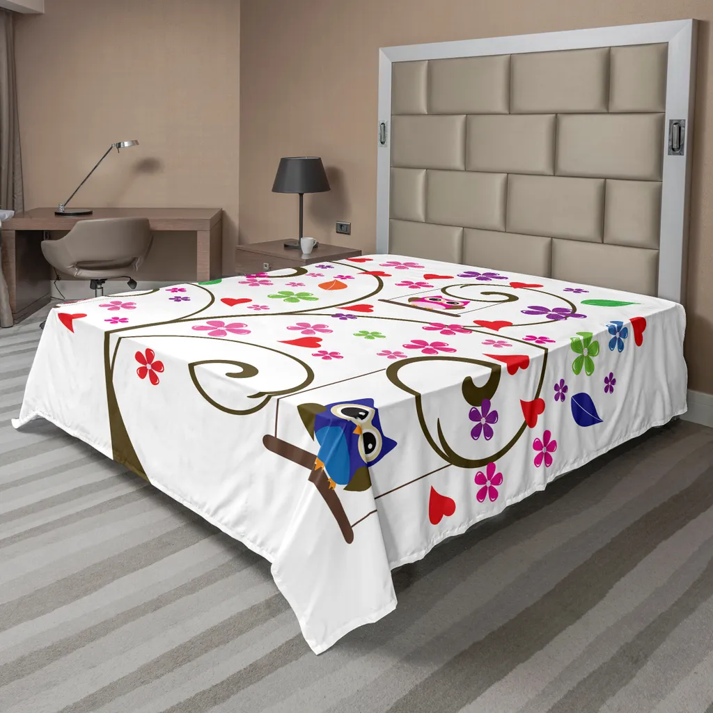 Drap de lit anti-plis Hiboux et Fleurs - Confort et douceur 266x260 cm