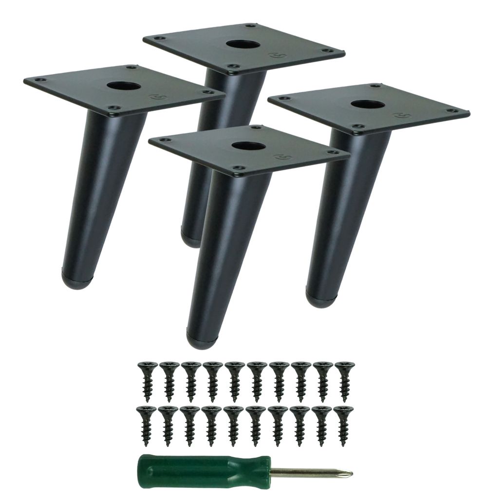 Schräg stehende Stahlbeine 13 cm, Set mit Schrauben, schwarz, 4 Stück