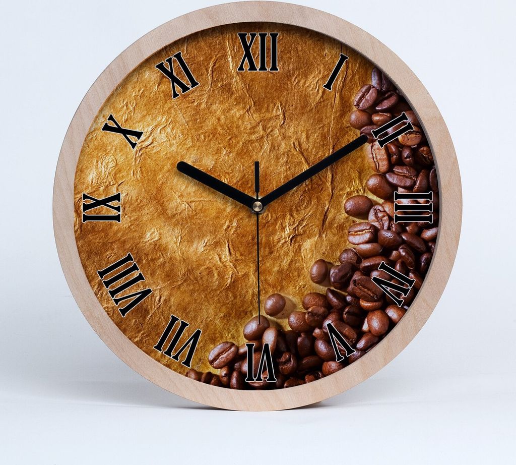 Holzuhr 30fi cm wanduhr - schwarze Spitzen - Kaffeebohnen