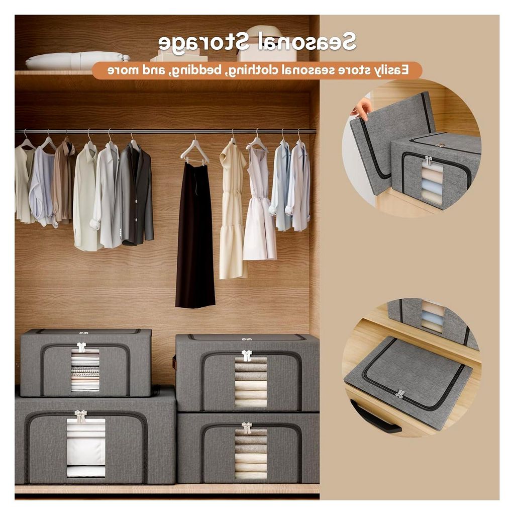 Faltbare Aufbewahrungsbox für Kleidung mit Metallrahmen: Stapelbare Tasche mit Deckel für Kleiderschrank-Organizer für Pullover, Saisonkleidung ...