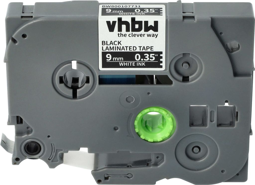 vhbw Schriftband-Kassette kompatibel mit Brother PT D600, D600VP, D450, D450VP, D400, D400VP, D200, D200VP Etiketten-Drucker 8m x 9mm Weiß auf Sch...