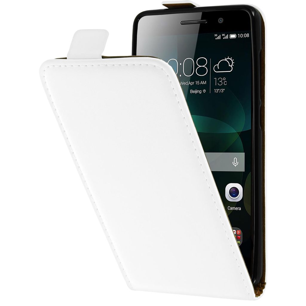 PhoneNatic Kunst-Lederhülle kompatibel mit Huawei Honor 4c - Flip-Case weiß + 2 Schutzfolien