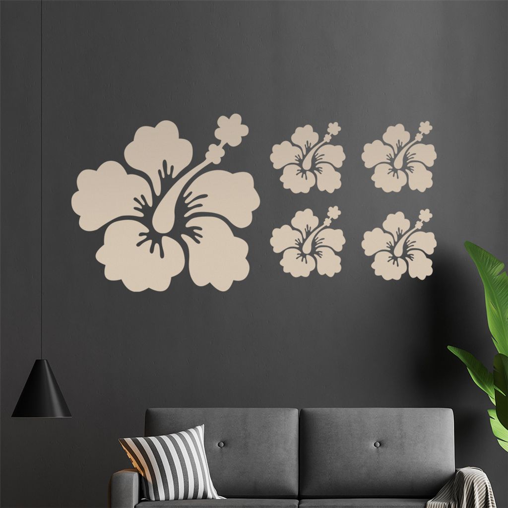 Hibiskus Set1 Wandtattoo in 6 Größen - Wandaufkleber Wall Sticker - Dekoration, Küche, Wohnzimmer, Schlafzimmer, Badezimmer