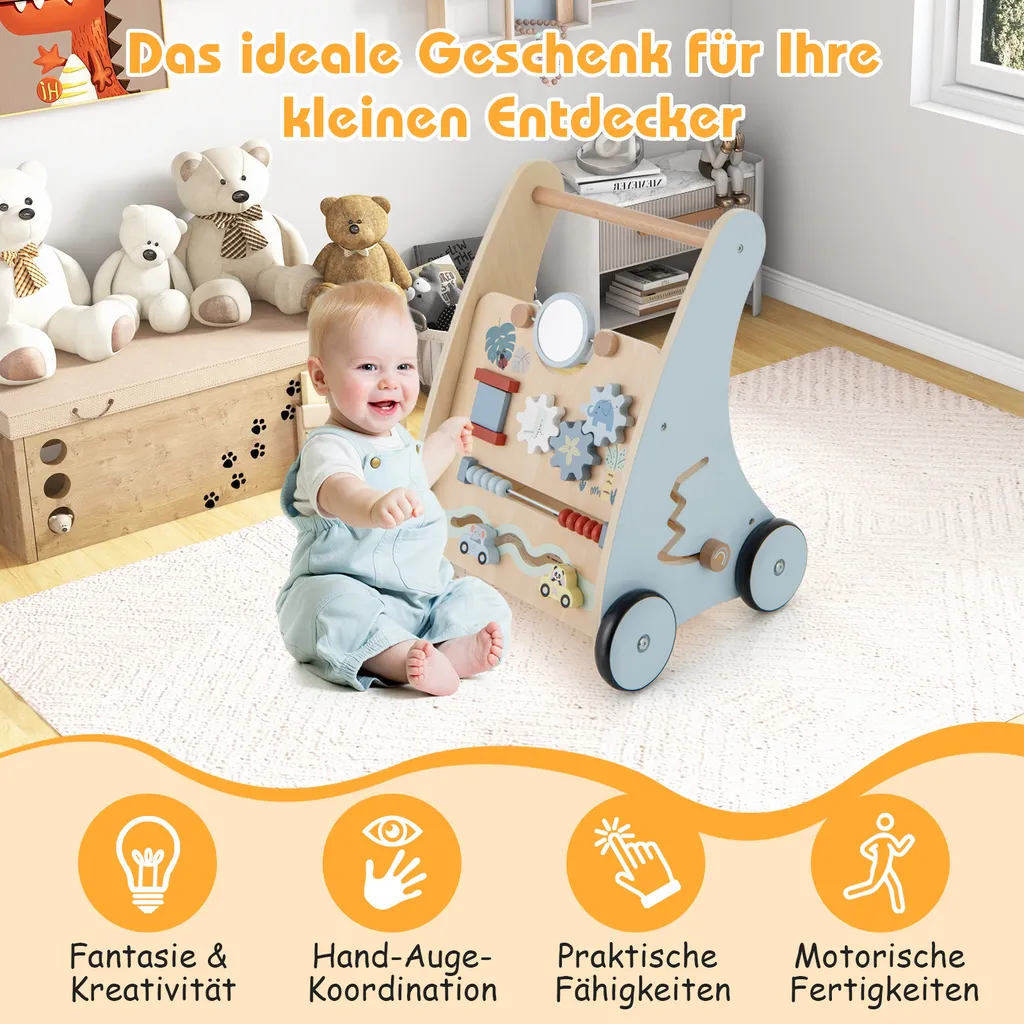 Chariot marche bébé stable en bois pour éviter les chutes et bascules