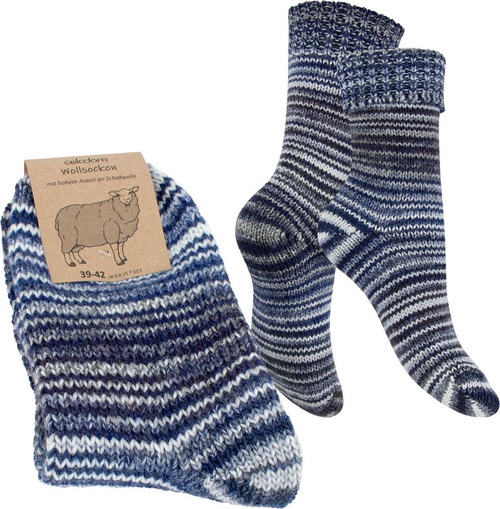 Celodoro Damen & Herren Mouline Wollsocken mit Umschlag (1 Paar) - Blau 35-38