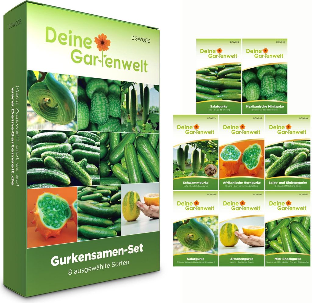 Gurkensamen Set - 8 Sorten Samen - Saatgut Sortiment - Anzuchtset für Gurken - Geschenkset - Salatgurke, Zitronengurke, Mexikanische Minigurke, Sc...