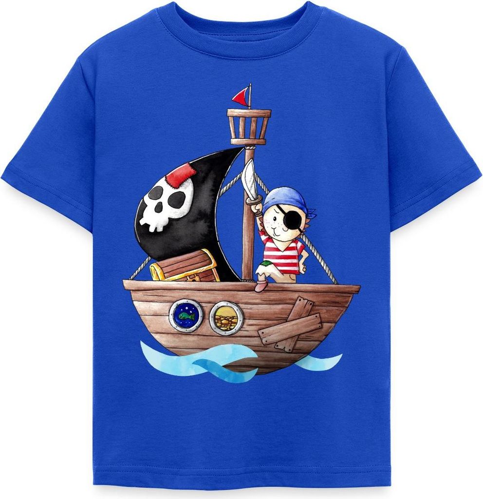 Spreadshirt Kleiner Pirat Mit Seinem Schiff Kinder T-Shirt, 98/104 (3-4 Jahre), Royalblau