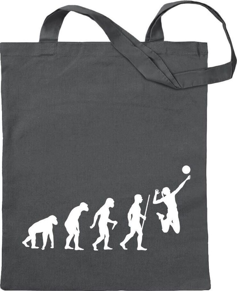 Kiwistar - Baumwolltasche - stahlgrau - Volleyball Evolution - Tragetasche Stoffbeutel Umhängetasche Langer Henkel