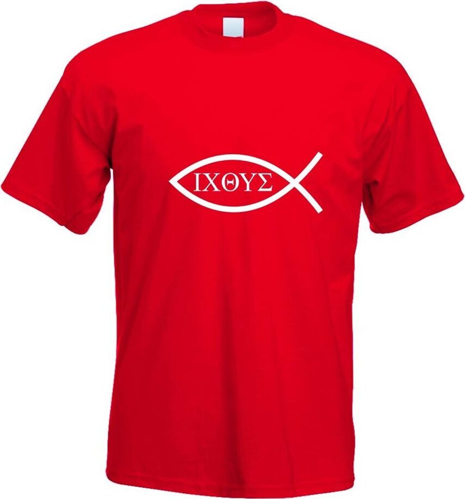 Kiwistar - T-Shirt - rot - Christentum - Fisch Motiv Bedruckt Funshirt Design Print - mit Motiv Bedruckt - Funshirt Design - Sport - Freizeit - Her...