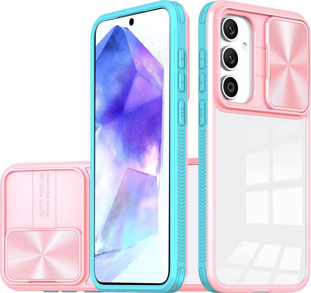 Hülle für Samsung Galaxy A35 Transparent TPU Bumper Schutzhülle mit Schiebe Kamera Schutz Pink
