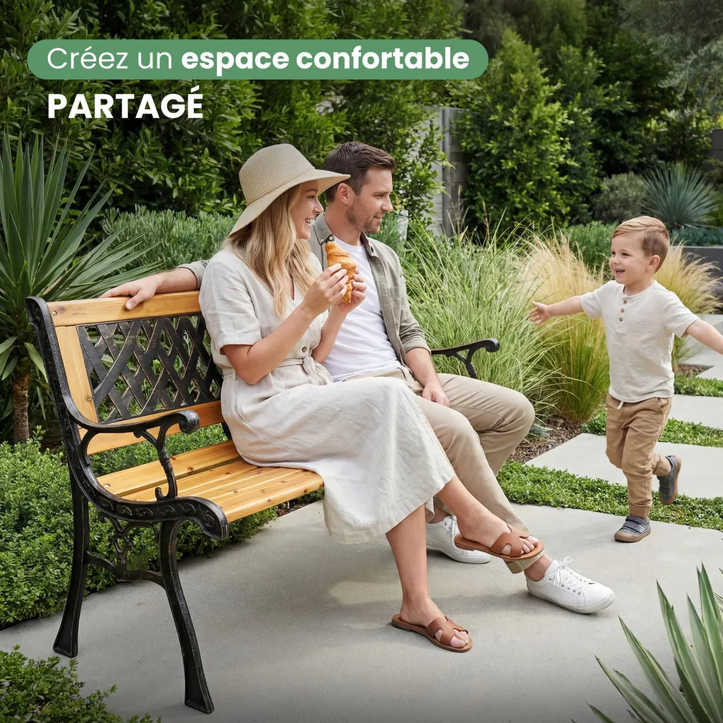Banc de Jardin 125cm en Bois Naturel Mirt Brun - Structure Ergonomique - 7